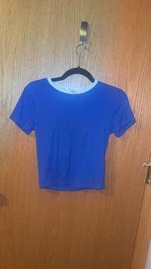 Athleta Women's Blue Ribbed Ringer Tee Short Sleeve Crop Top